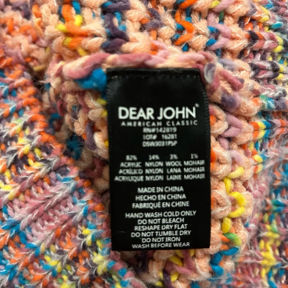 Anthropologie Dear John Womens Pullover Sweater Pink Multi Long Puff Sleeve Lrg